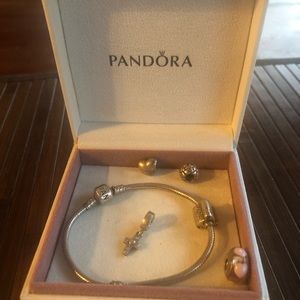 AUTHENTIC PANDORA CHARM BRACELET WITH 4 CHARMS